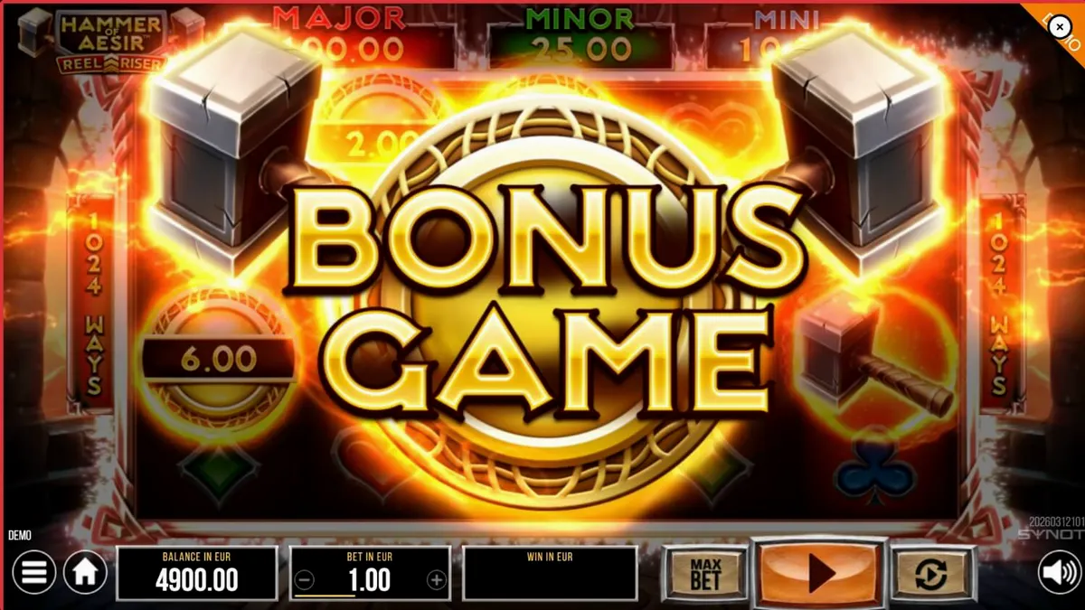 Pemandangan atmosferik slot Hammer of Aesir dengan tema mitologi Nordik